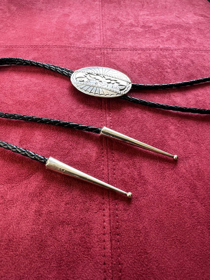 Rare Sterling Silver Vintage Navajo Bolo Tie - Signed by R. Wylie