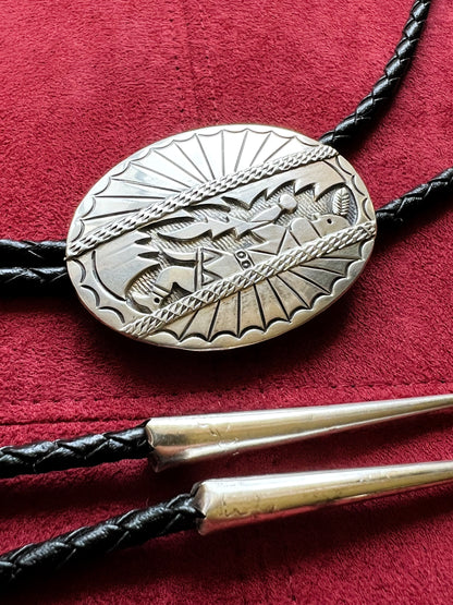 Rare Sterling Silver Vintage Navajo Bolo Tie - Signed by R. Wylie