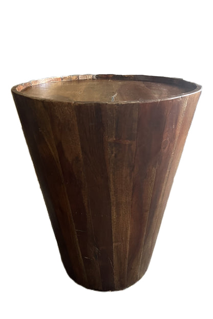 Wooden Tapered Slats Barrel End Table - Hand Made in India