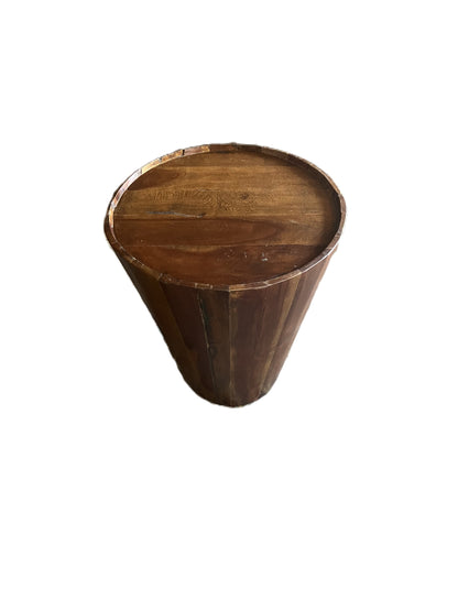 Wooden Tapered Slats Barrel End Table - Hand Made in India