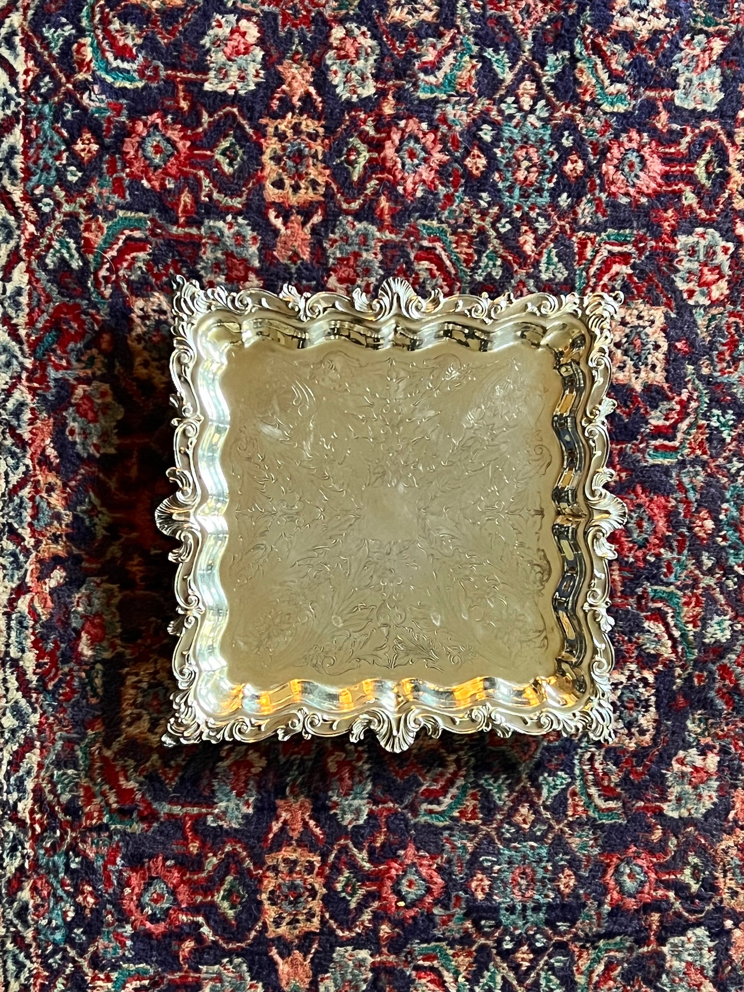 Antique Victorian Square Serving Platter / Tray - 17" - Birmingham Silver Company (BSC)