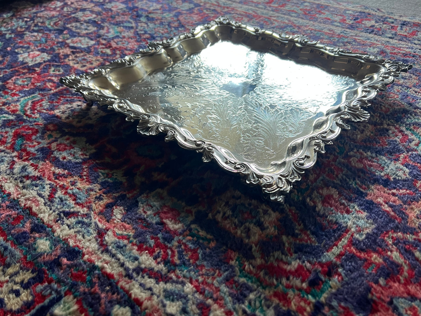 Antique Victorian Square Serving Platter / Tray - 17" - Birmingham Silver Company (BSC)